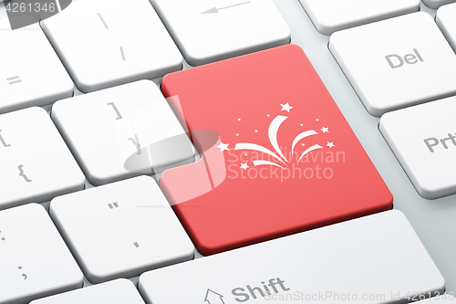 Image of Holiday concept: Fireworks on computer keyboard background