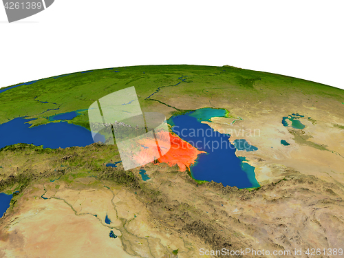 Image of Azerbaijan in red from orbit