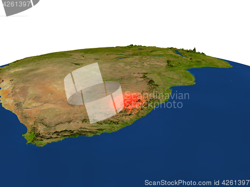 Image of Lesotho in red from orbit