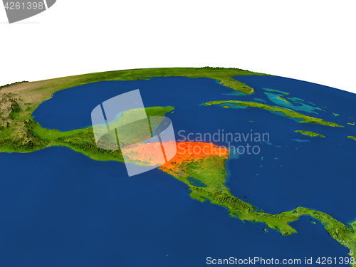 Image of Honduras in red from orbit