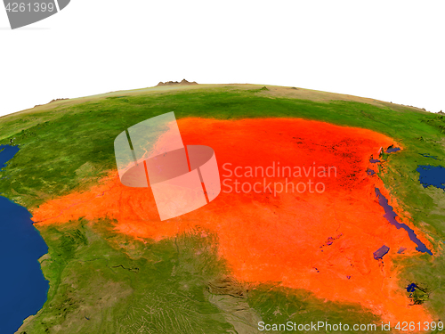 Image of Democratic Republic of Congo in red from orbit