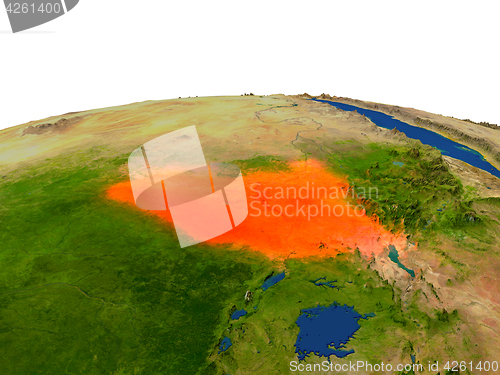 Image of South Sudan in red from orbit