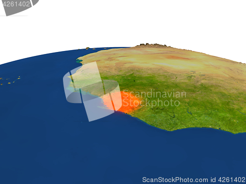 Image of Sierra Leone in red from orbit