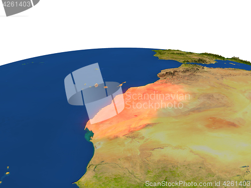 Image of Western Sahara in red from orbit