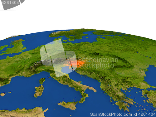 Image of Slovenia in red from orbit