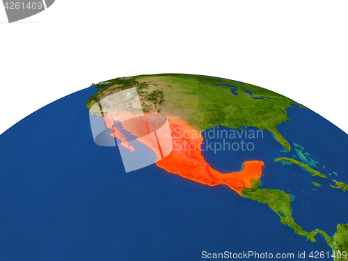 Image of Mexico in red from orbit