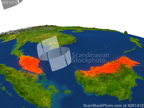 Image of Malaysia in red from orbit