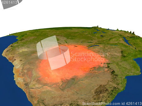 Image of Botswana in red from orbit