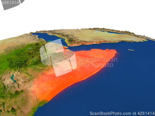 Image of Somalia in red from orbit