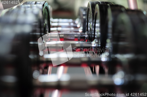Image of Row of spinlock dumbbels in special rack