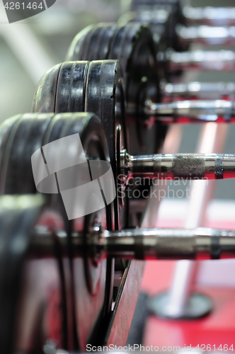 Image of Row of spinlock dumbbels in special rack