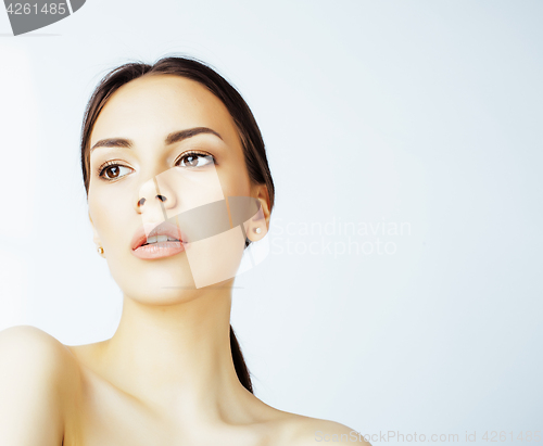 Image of young pretty asian woman with hands on face isolated on white background, stylish fashion healthcare people concept 