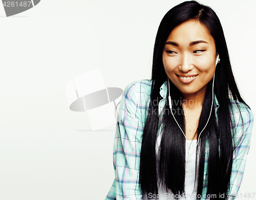 Image of young pretty asian woman posing cheerful emotional isolated on white background, lifestyle people concept 