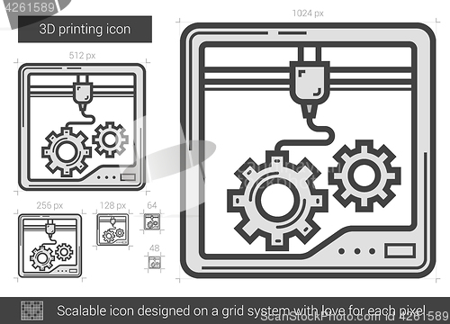 Image of Three D printing line icon.