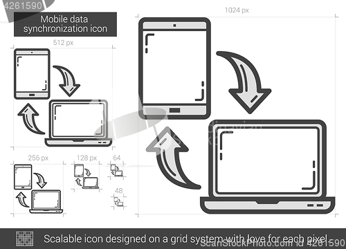 Image of Mobile data synchronization line icon.