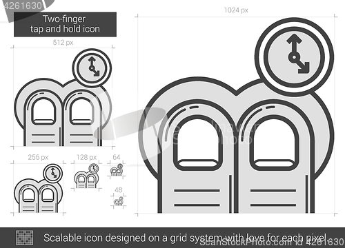 Image of Two-finger tap and hold line icon.