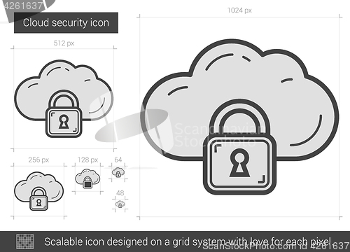 Image of Cloud security line icon.