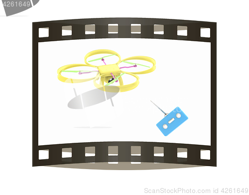Image of Drone with remote controller. The film strip