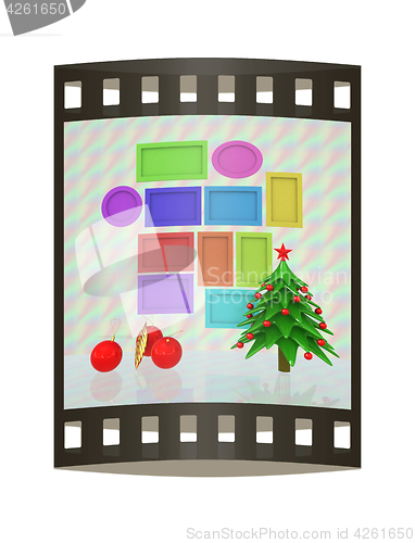 Image of Set of Christmas and New Year frames and Christmas tree. 3D rend