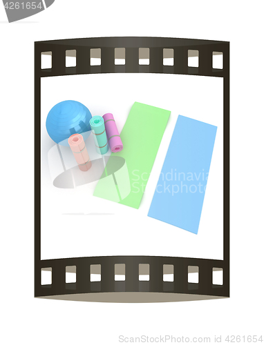 Image of karemat and fitness ball. 3D illustration. The film strip