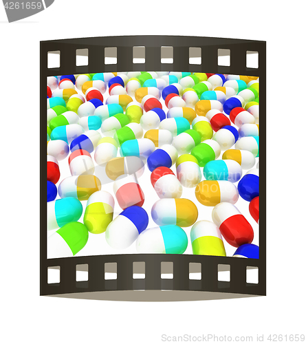 Image of Tablets background. 3D illustration. The film strip