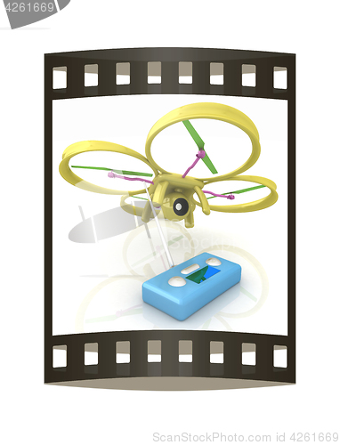 Image of Drone with remote controller. The film strip