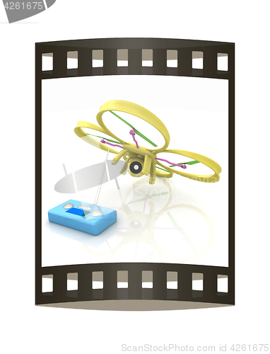 Image of Drone with remote controller. The film strip