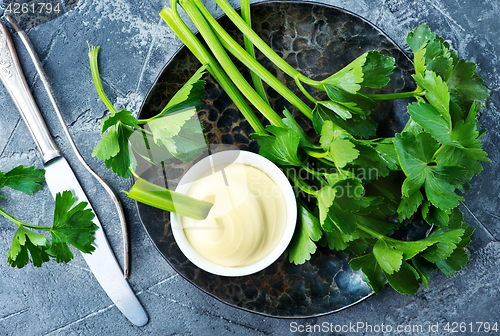 Image of celery with sauce