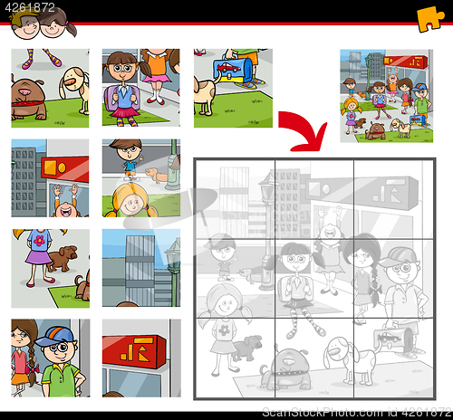 Image of jigsaw puzzle game with kids