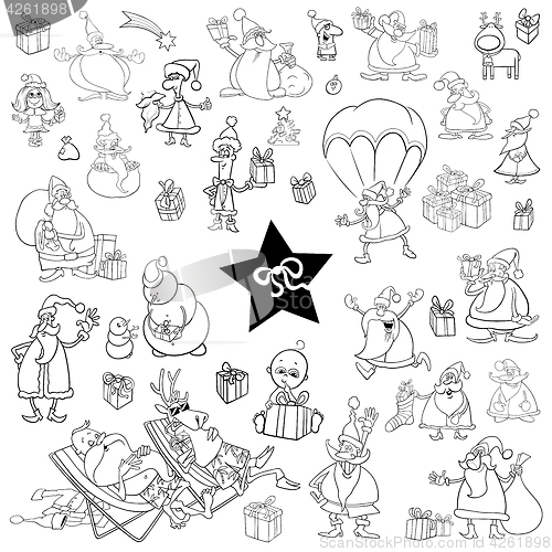 Image of black and white xmas cartoon set