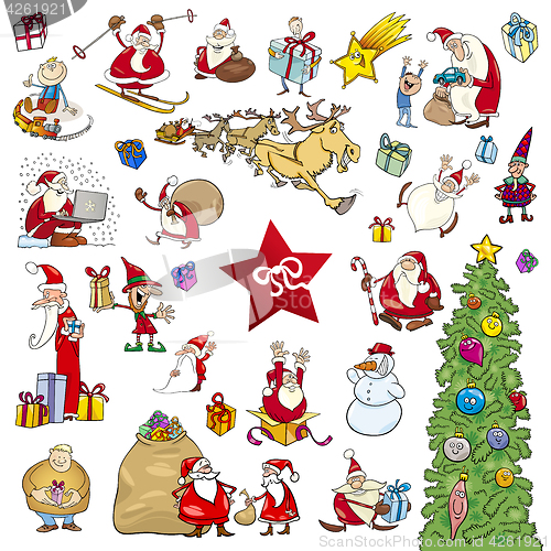 Image of cartoon christmas elements set