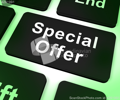 Image of Special Offer Computer Key Shows Discount Bargain Product