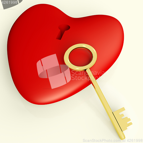 Image of Heart With Key Showing Love Romance And Valentines