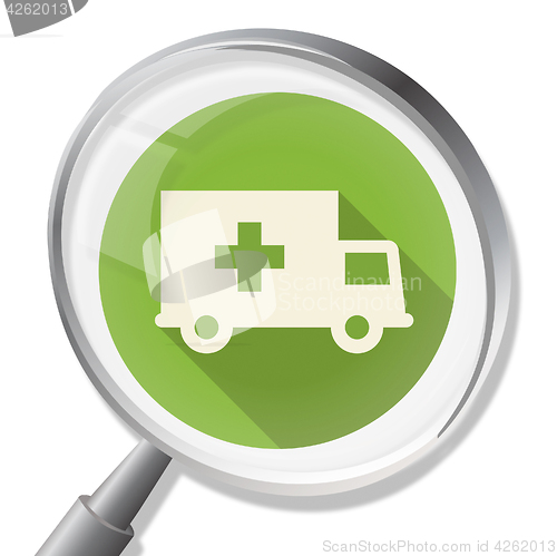 Image of Ambulance Magnifier Represents First Aid And Accident