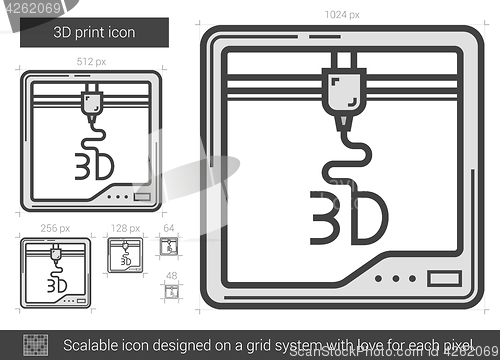 Image of Three D print line icon.