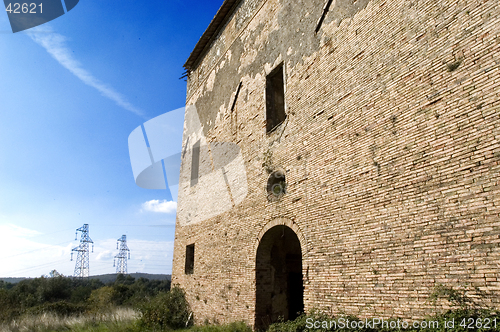 Image of the rural house and the blue sky