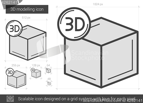 Image of Three D modelling line icon.