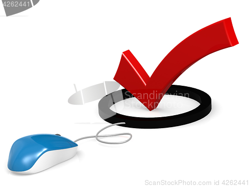 Image of Blue mouse with red tick