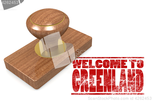 Image of Red rubber stamp with welcome to Greenland