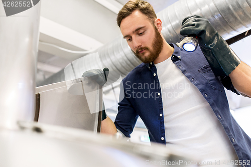 Image of man working at craft brewery or beer plant