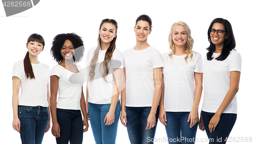 Image of international group of women in white t-shirts