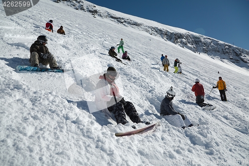 Image of Skiing slopes in sunshine