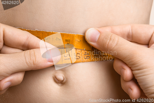 Image of hands measured waist with tape measure