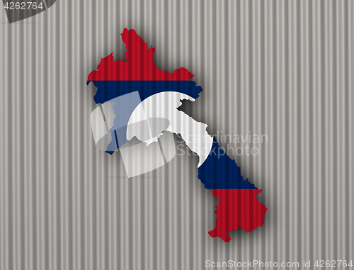 Image of Map and flag of Laos on corrugated iron