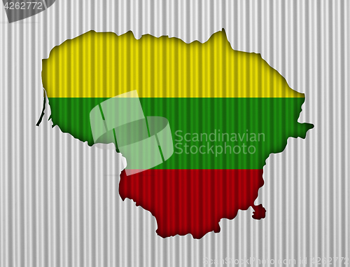 Image of Map and flag of Lithuania on corrugated iron