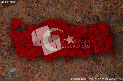 Image of Map and flag of Turkey on rusty metal