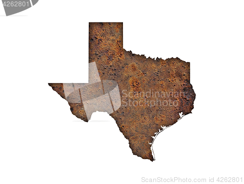 Image of Map of Texas on rusty metal