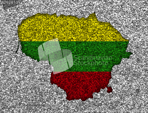 Image of Map and flag of Lithuania on poppy seeds