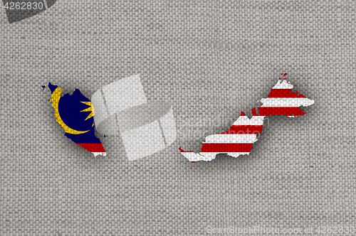 Image of Map and flag of Malaysia on old linen