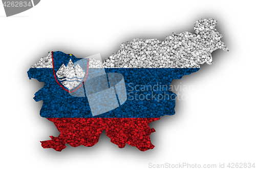 Image of Map and flag of Slovenia on poppy seeds